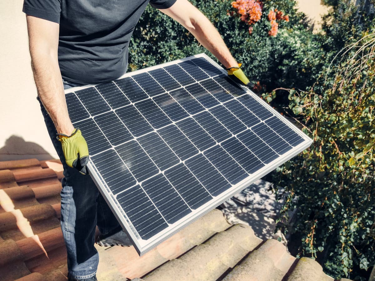 Close-up of rooftop solar installation workmanship